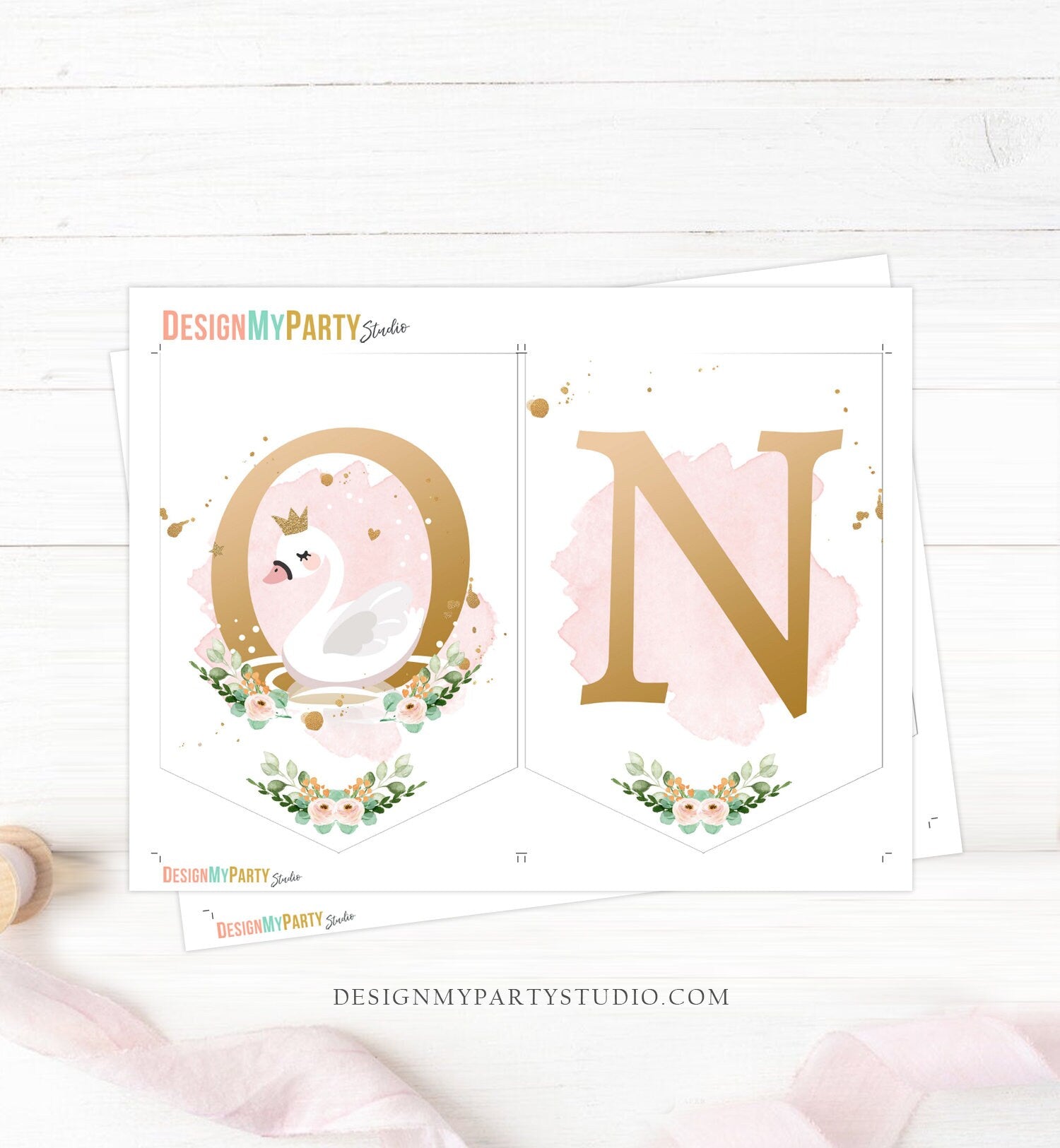 Princess Swan High Chair Banner Swan 1st First Birthday Girl Pink Gold Swan High Chair ONE Banner Party Swan Decor PRINTABLE Digital 0382