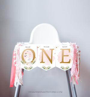 Princess Swan High Chair Banner Swan 1st First Birthday Girl Pink Gold Swan High Chair ONE Banner Party Swan Decor PRINTABLE Digital 0382