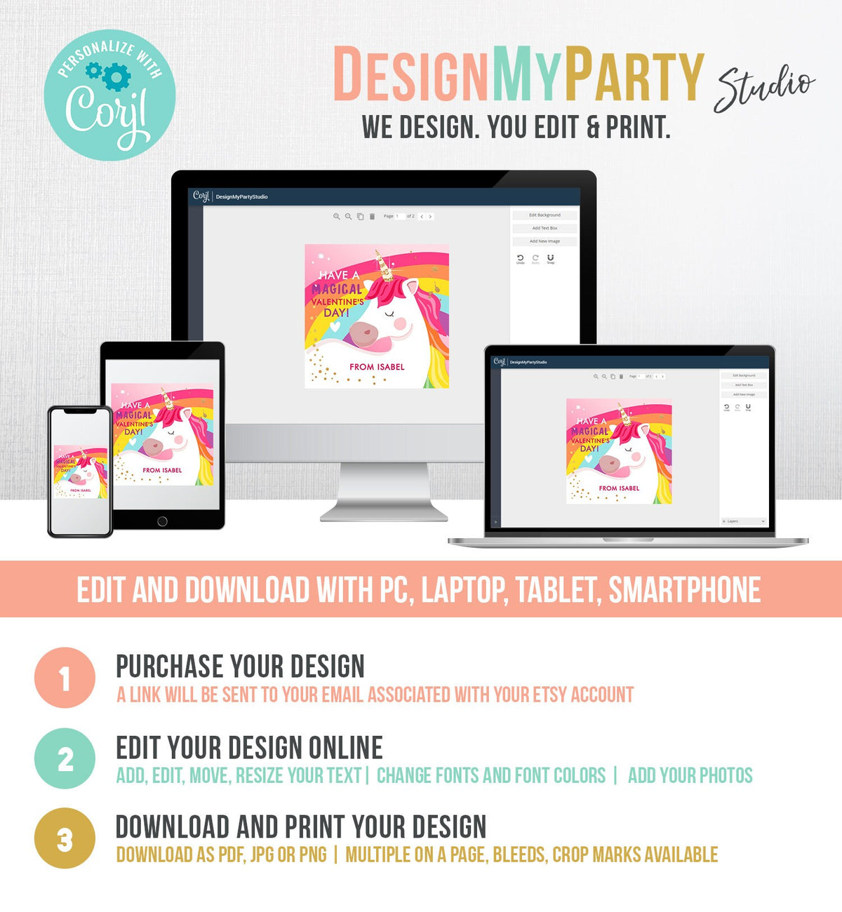 Editable Valentine Unicorn Stickers Valentine Tag Kids Magical Valentine&#39;s Day School Class Digital Download Template Printable 0323 0370