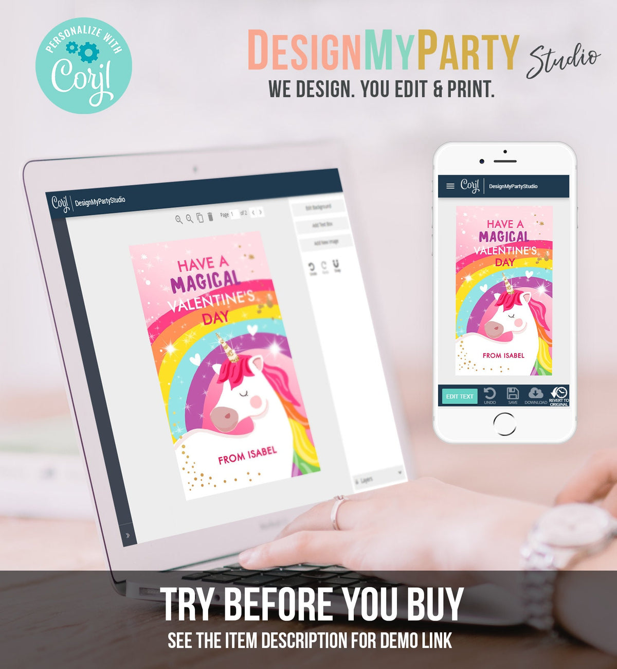Editable Valentine Unicorn Tags Valentine Tags for Kids Magical Valentine&#39;s Day School Class Digital Download Template Printable 0323 0370