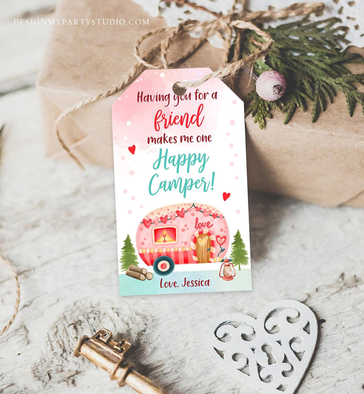Editable Valentine Tags for Kids Valentine Happy Camper Tags Valentine&#39;s Day School Class Printable Personalized Digital PRINTABLE 0370