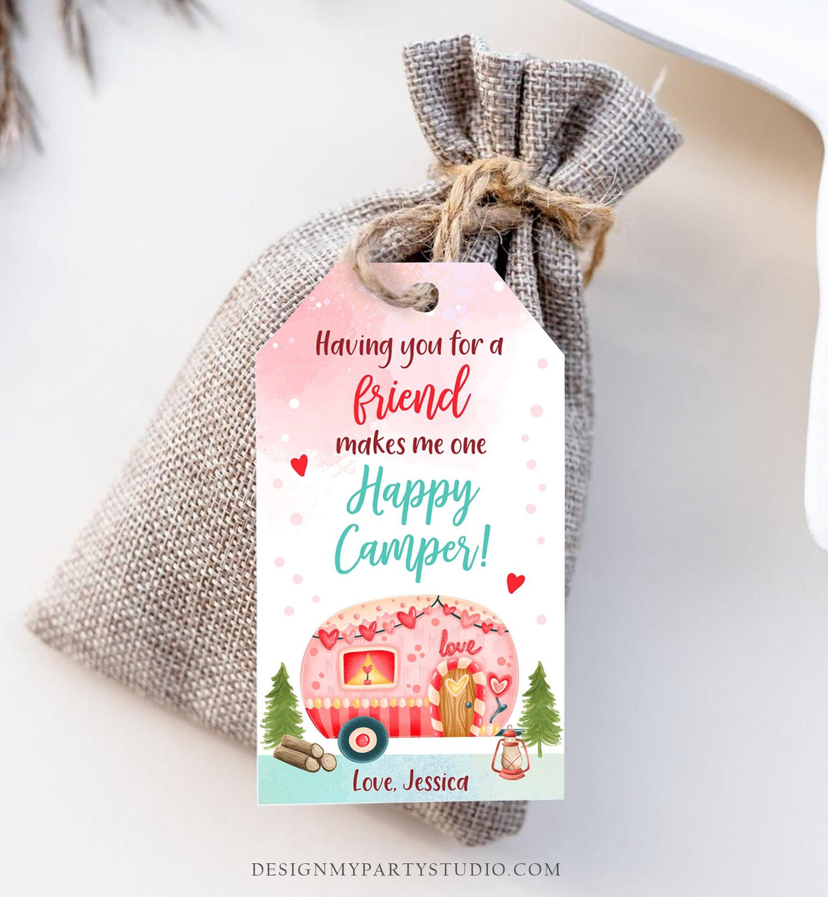 Editable Valentine Tags for Kids Valentine Happy Camper Tags Valentine&#39;s Day School Class Printable Personalized Digital PRINTABLE 0370