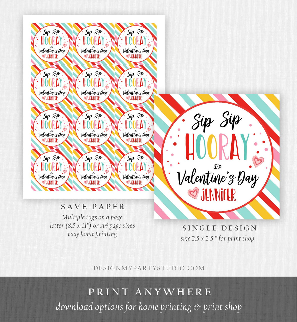 Editable Crazy Straw Tags Valentine Tags Valentine Cards for Kids School Sip Sip Valentine Personalized Straw Tag Digital PRINTABLE 0370