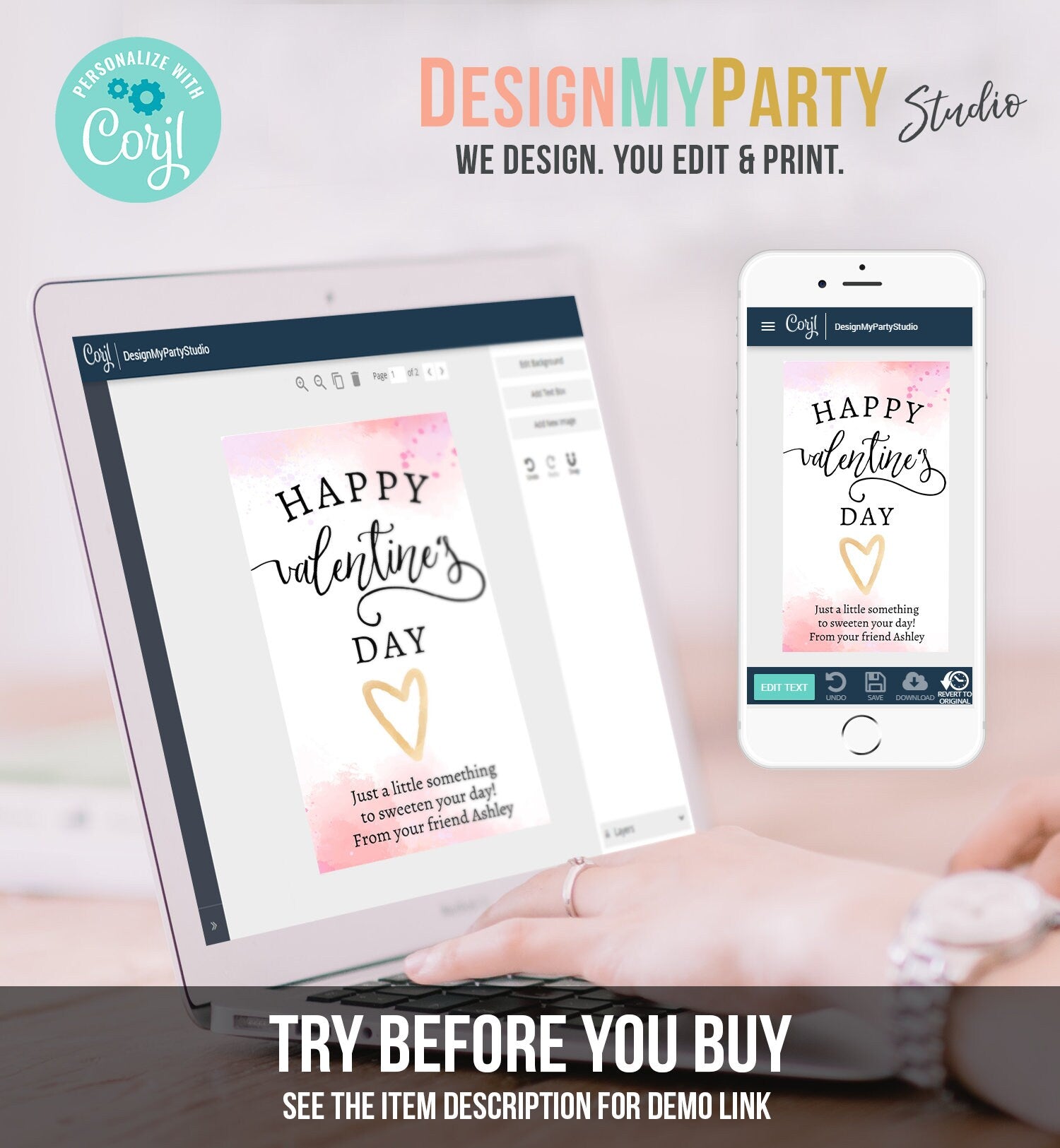 Editable Valentine's Tags Valentines Day Gift Tags Favor Tags Pink Valentine Cards for Kids Printable Personalized Digital PRINTABLE 0370