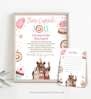 Editable Sweet One Time Capsule First Birthday Party Donut Birthday Sweet Celebration Party Sweet Shoppe Girl Template Printable Corjl 0373