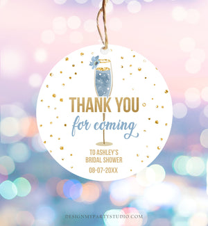 Editable Brunch and Bubbly Thank You Stickers Bubbly Bridal Shower Favor Gift Tags Pastel Blue Gold Floral Tag Corjl Template Printable 0150