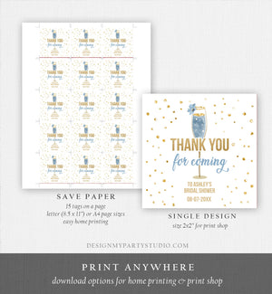 Editable Brunch and Bubbly Thank You Stickers Bubbly Bridal Shower Favor Gift Tags Pastel Blue Gold Floral Tag Corjl Template Printable 0150