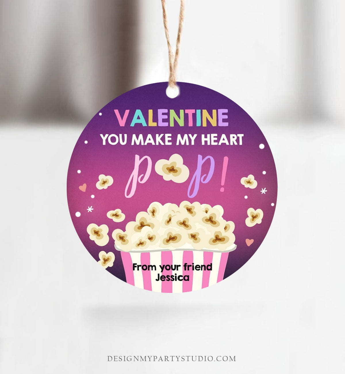 Editable Popcorn Valentine&#39;s Day Tag You Make my Heart Pop Sticker Valentines Day Card for Kids School Class Tag Digital PRINTABLE 0367 0370