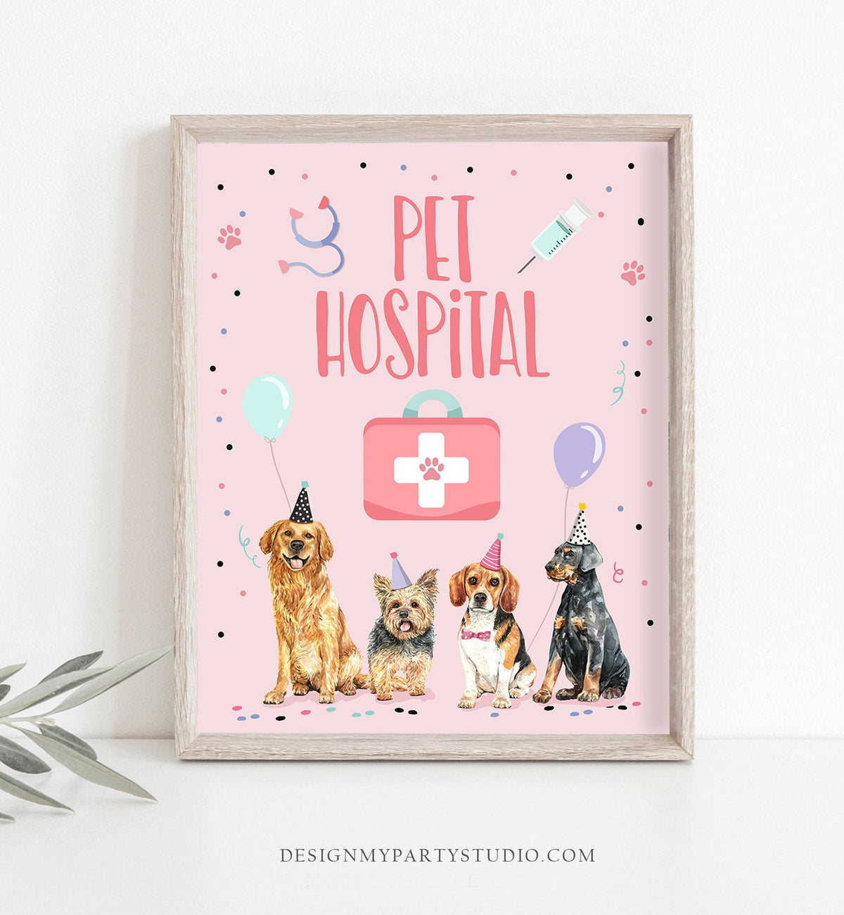 Pet Hospital Sign Puppy Birthday Sign Table Decor Dog Birthday Party Pink Girl Sign Vet Check Up Pawty Decor Sign Download Printable 0384