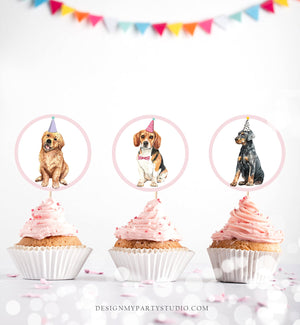 Puppy Dog Cupcake Toppers Puppy Favor Tags Puppy Birthday Dog Pink Girl Pet Birthday Party Pup Puppies Decor Download Digital PRINTABLE 0384
