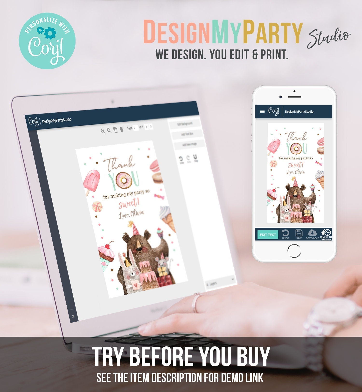 Editable Sweet Celebration Thank You Tags Sweet Shoppe Candy Sweets Favor Tags Girl Pink Donuts Labels Digital Template Printable 0373