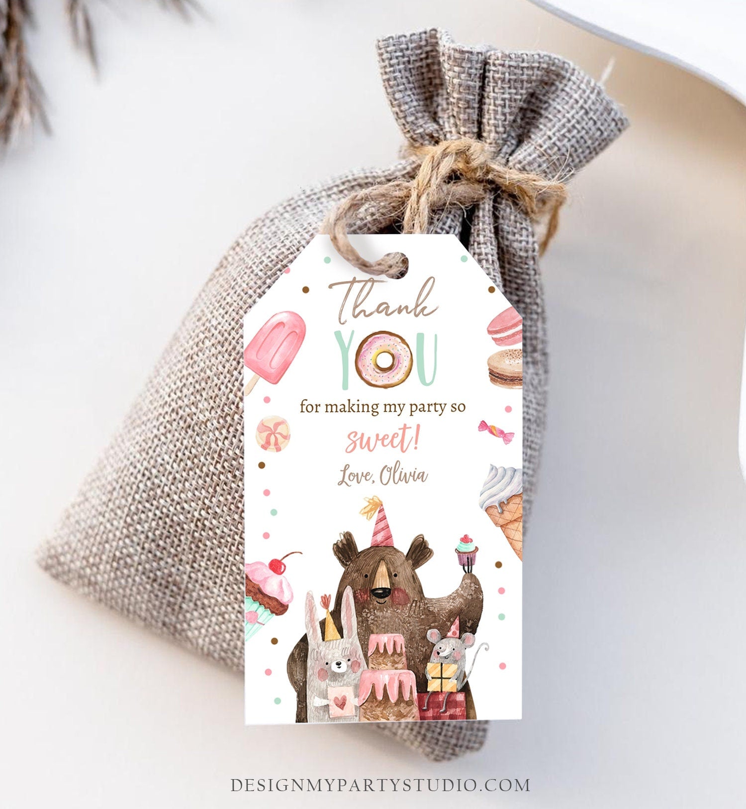 Editable Sweet Celebration Thank You Tags Sweet Shoppe Candy Sweets Favor Tags Girl Pink Donuts Labels Digital Template Printable 0373