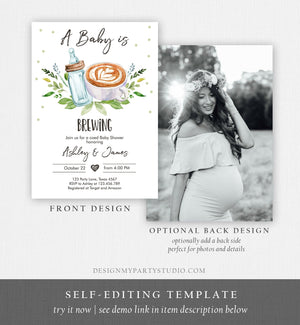Editable A Baby is Brewing Invitation Bottle and Coffee Baby Shower Coed Couples Gender Neutral Download Printable Template Corjl 0190