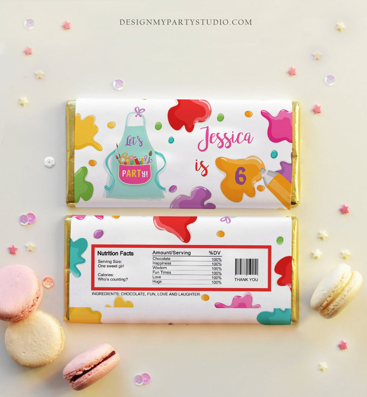 Editable Art Party Chocolate Bar Labels Candy Bar Wrapper Paint Party Art Birthday Candy Wrapper Craft Party Template PRINTABLE Digital 0319