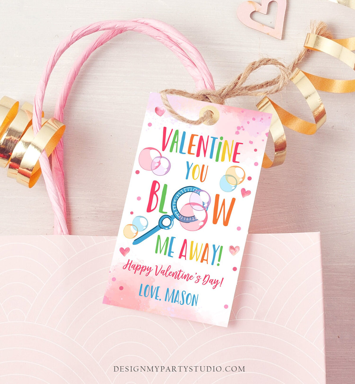 Editable Valentine You Blow Me Away Favor Tag Thank You Blowing Bubbles Soap Valentine&#39;s Day Tag School Digital Template Printable 0370