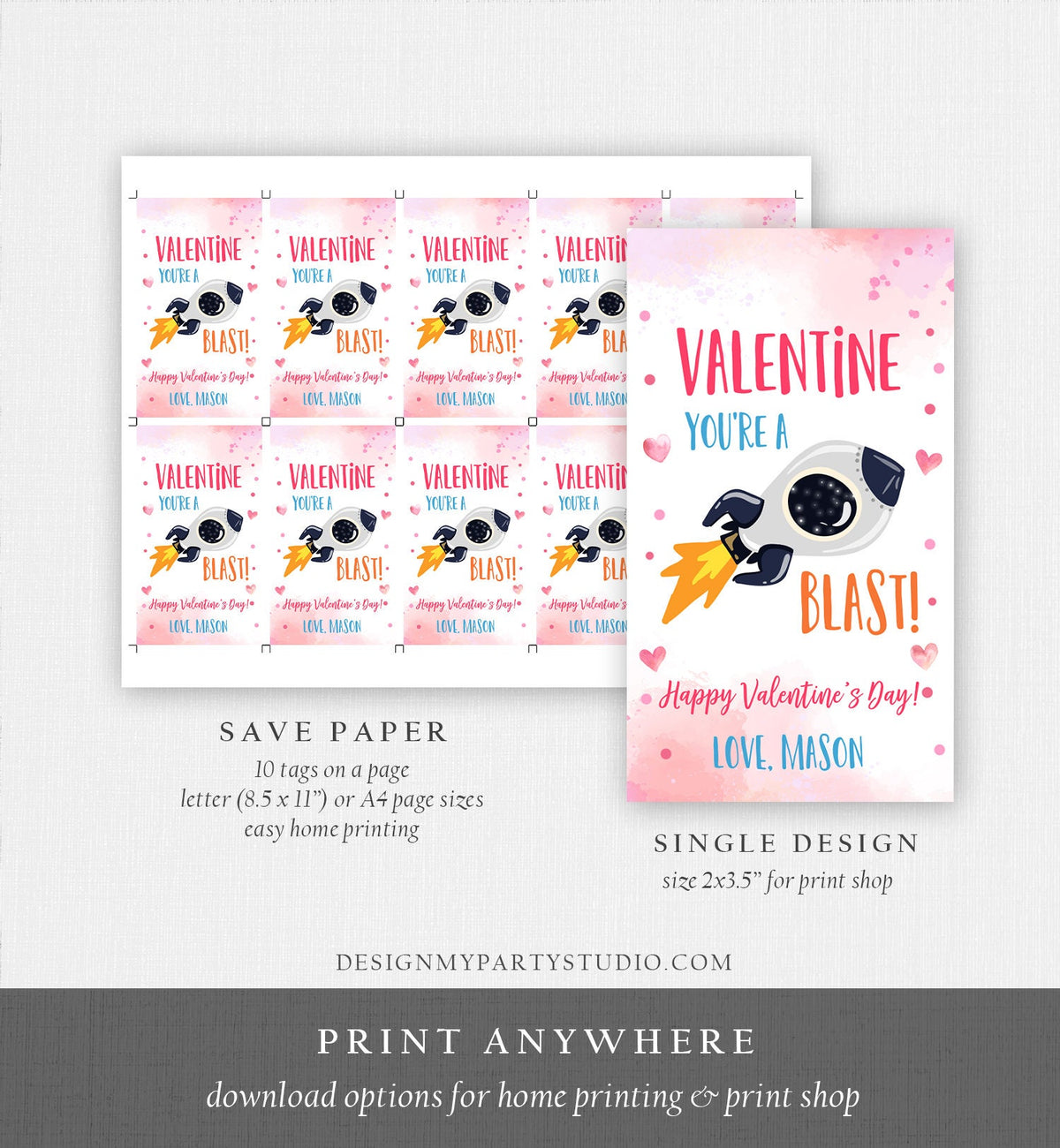 Editable Valentine You Are Out A Blast Favor Tag Thank You Space Rocket Out This Of World Valentine&#39;s Day School Non-Candy Printable 0370