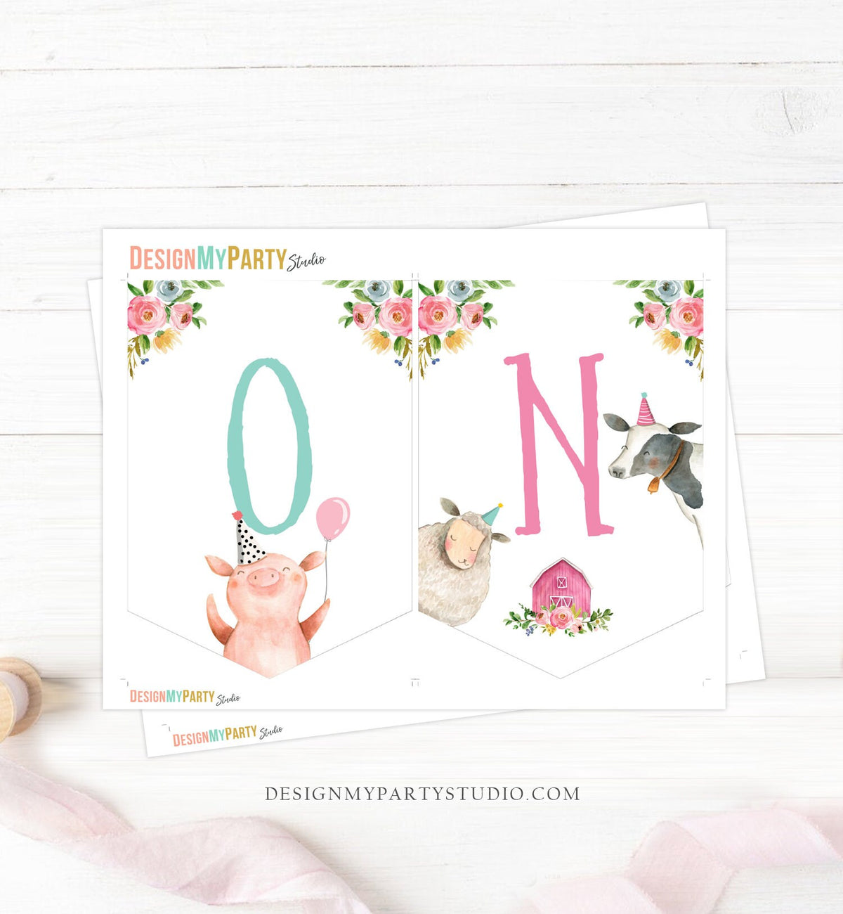 Girl Farm High Chair Banner Pink Farm 1st Birthday Banner High Chair One Banner Farm Animals 1st Birthday Decorations PRINTABLE Digital 0155
