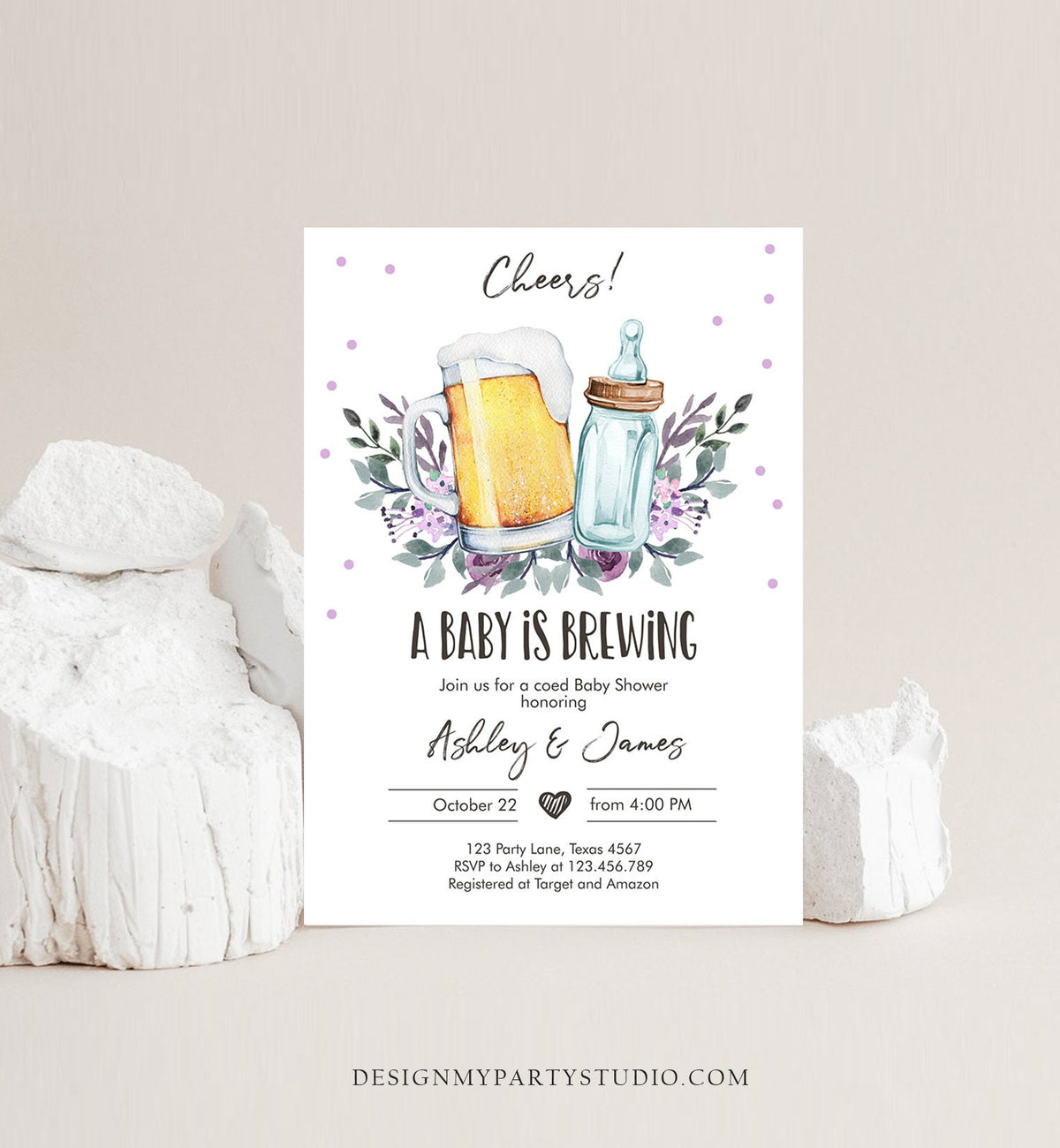 Editable A Baby is Brewing Invitation Bottle and Beers Baby Shower Cheers Coed Couples Shower Digital Download Template Printable 0190