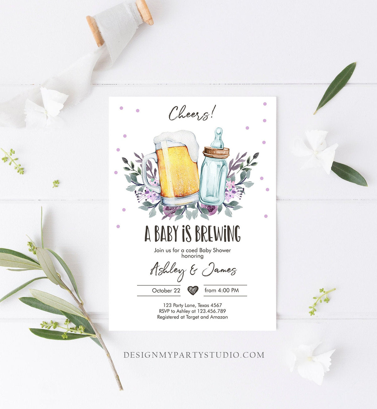 Editable A Baby is Brewing Invitation Bottle and Beers Baby Shower Cheers Coed Couples Shower Digital Download Template Printable 0190