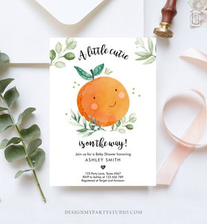 Editable Little Cutie Baby Shower Invitation Little Cutie On The Way Gender Neutral Clementine Coed Download Printable Corjl Template 0330