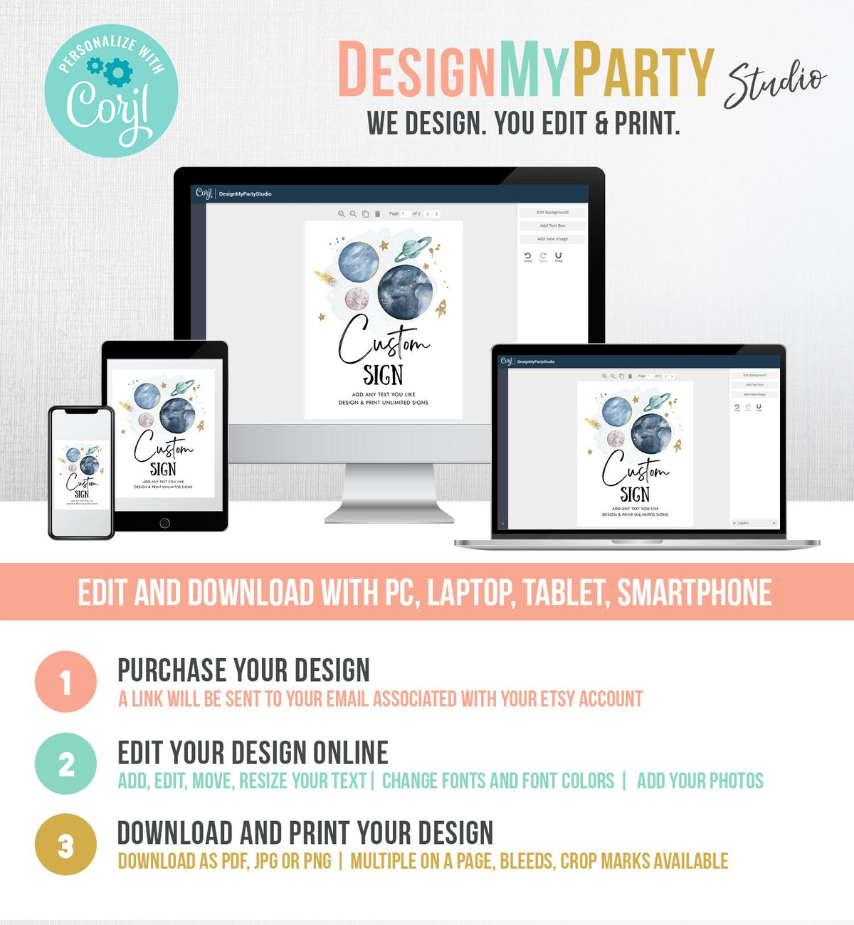 Editable Custom Sign Space Birthday Sign Galaxy Birthday Outer Space Party Decor Boy Astronaut Planets 8x10 Download PRINTABLE Corjl 0357