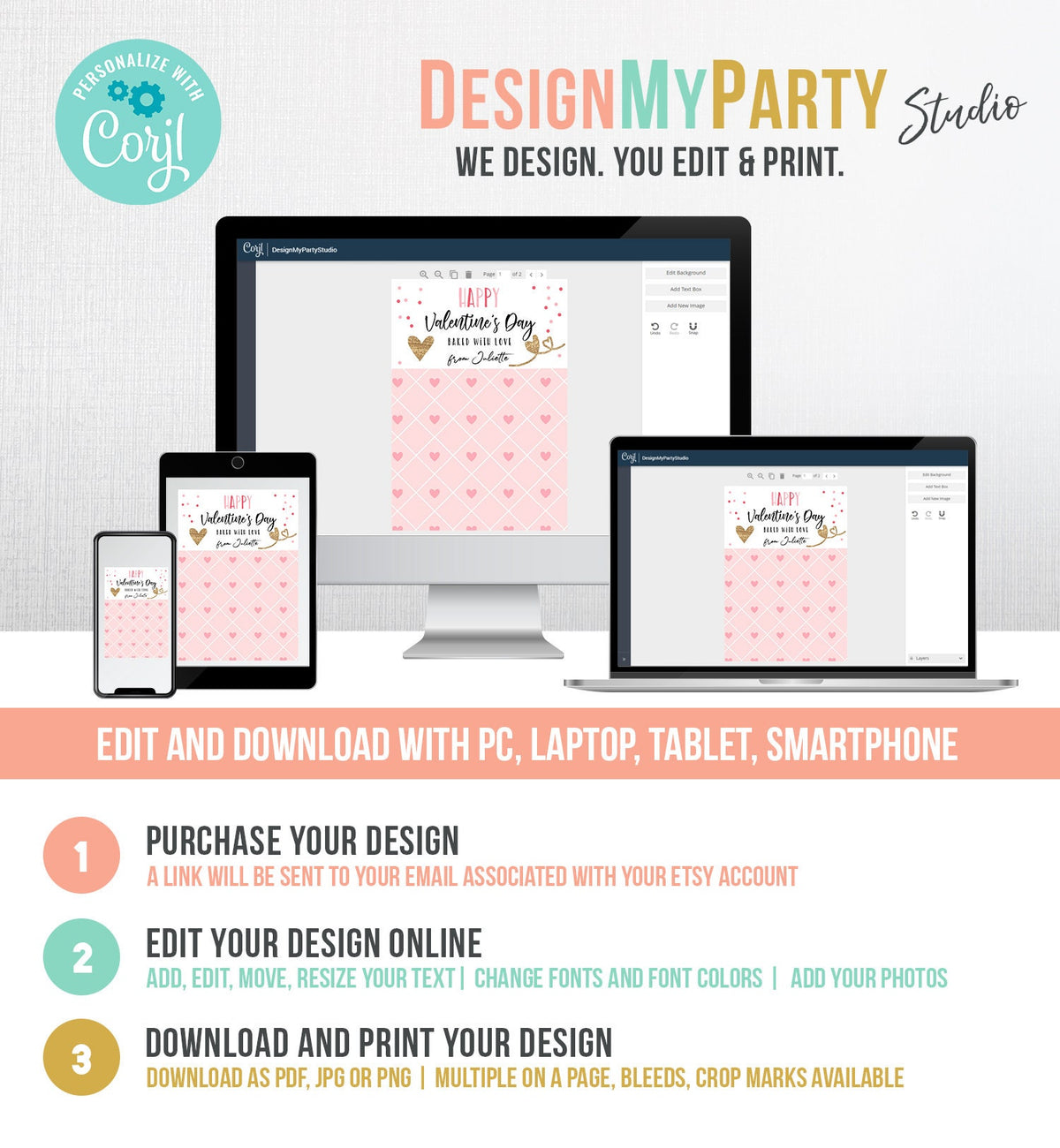 Editable Cookie Card Happy Valentine&#39;s Day Mini Cookie Card Gift Tag Cookie Packaging Favors Digital Download Template Printable 0370