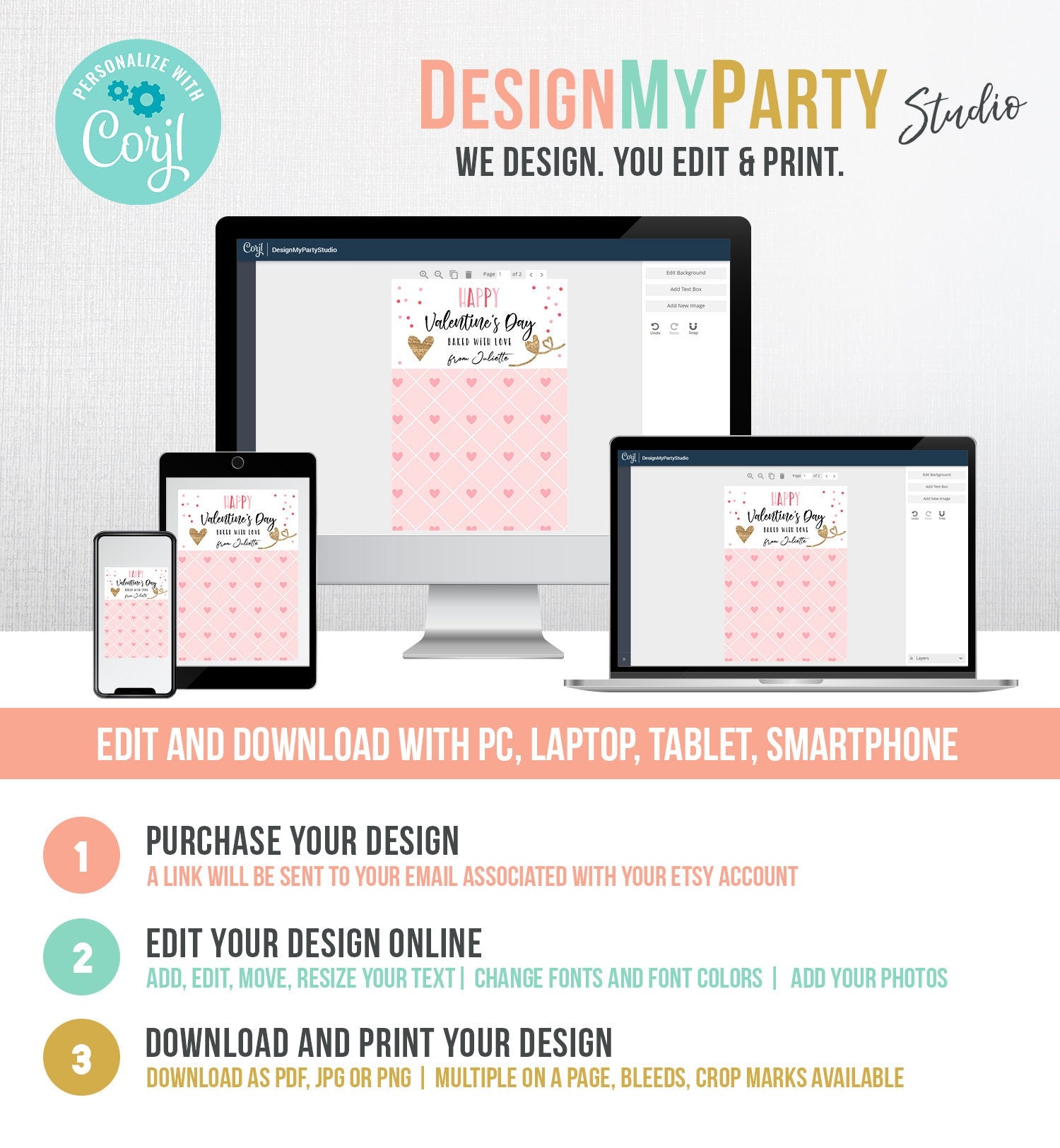 Editable Cookie Card Happy Valentine's Day Mini Cookie Card Gift Tag Cookie Packaging Favors Digital Download Template Printable 0370