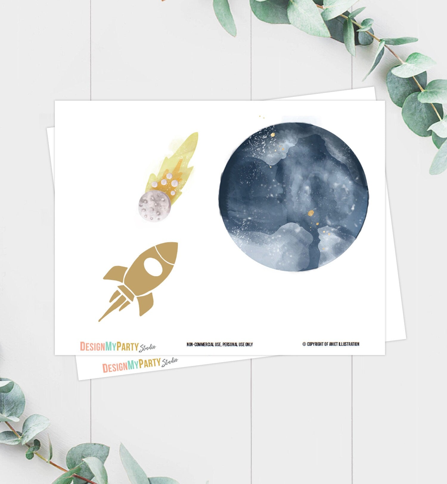 Printable Space Cake Topper Space Centerpieces Space Birthday Party Galaxy Table Decor Boy Astronaut Planets Watercolor DIY Digital 0357
