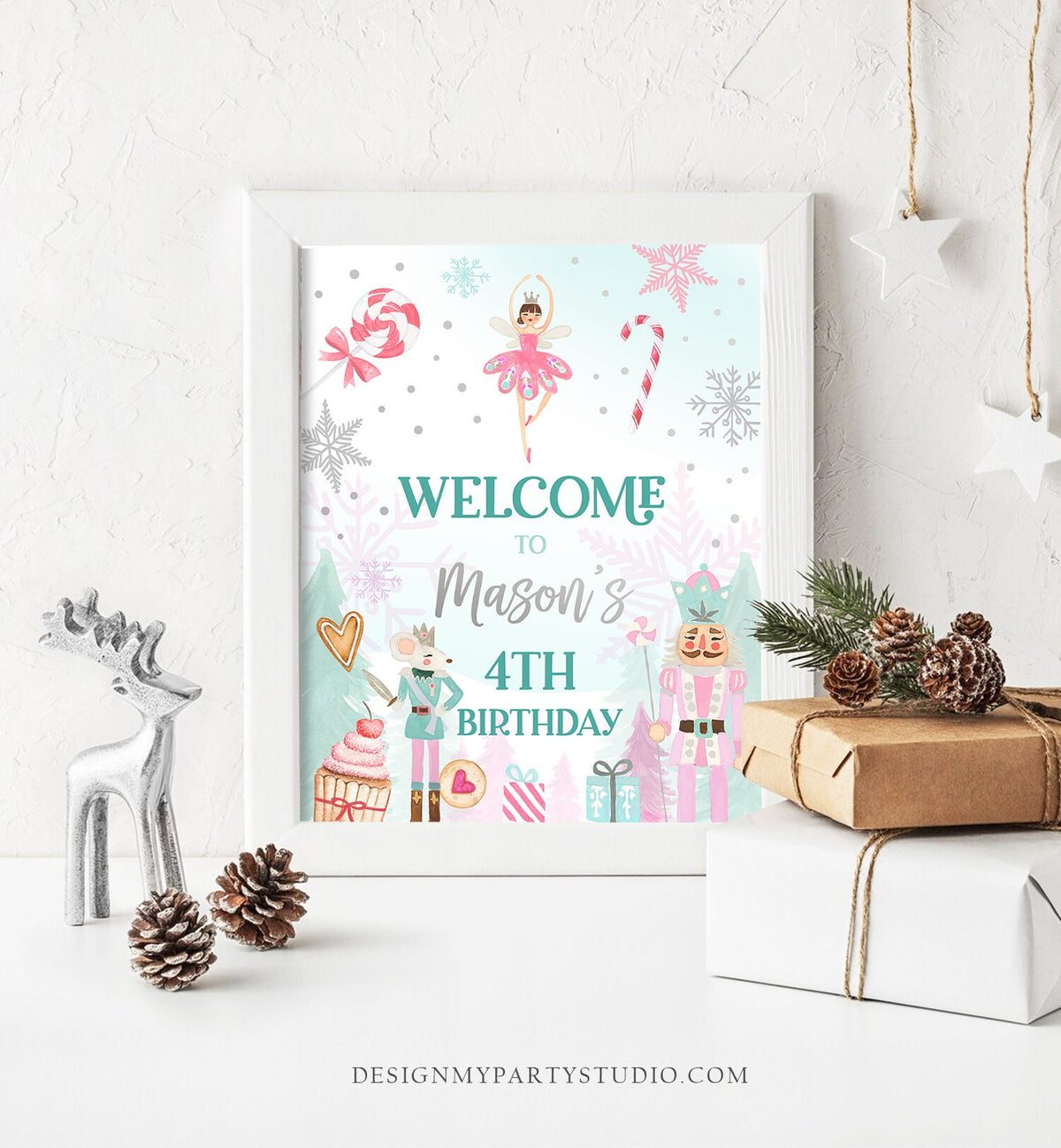 Editable Nutcracker Birthday Welcome Sign Winter Birthday Girl Land of Sweets Christmas Holiday Digital Download Template Printable 0352