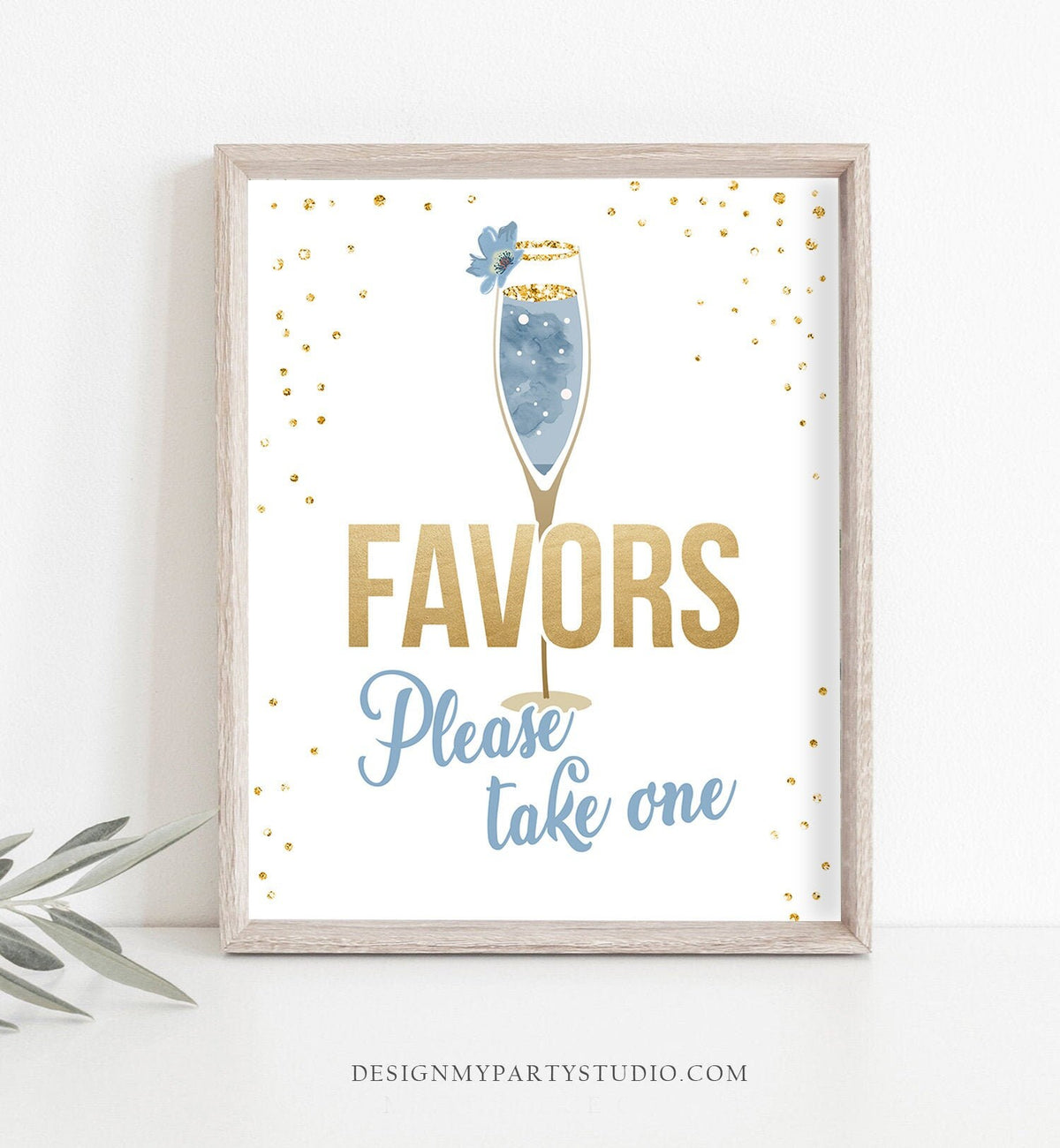 Favors Sign Brunch and Bubbly Bridal Shower Blue Champagne Gold Confetti Take a Treat Thank You Sign Instant Download PRINTABLE 0150