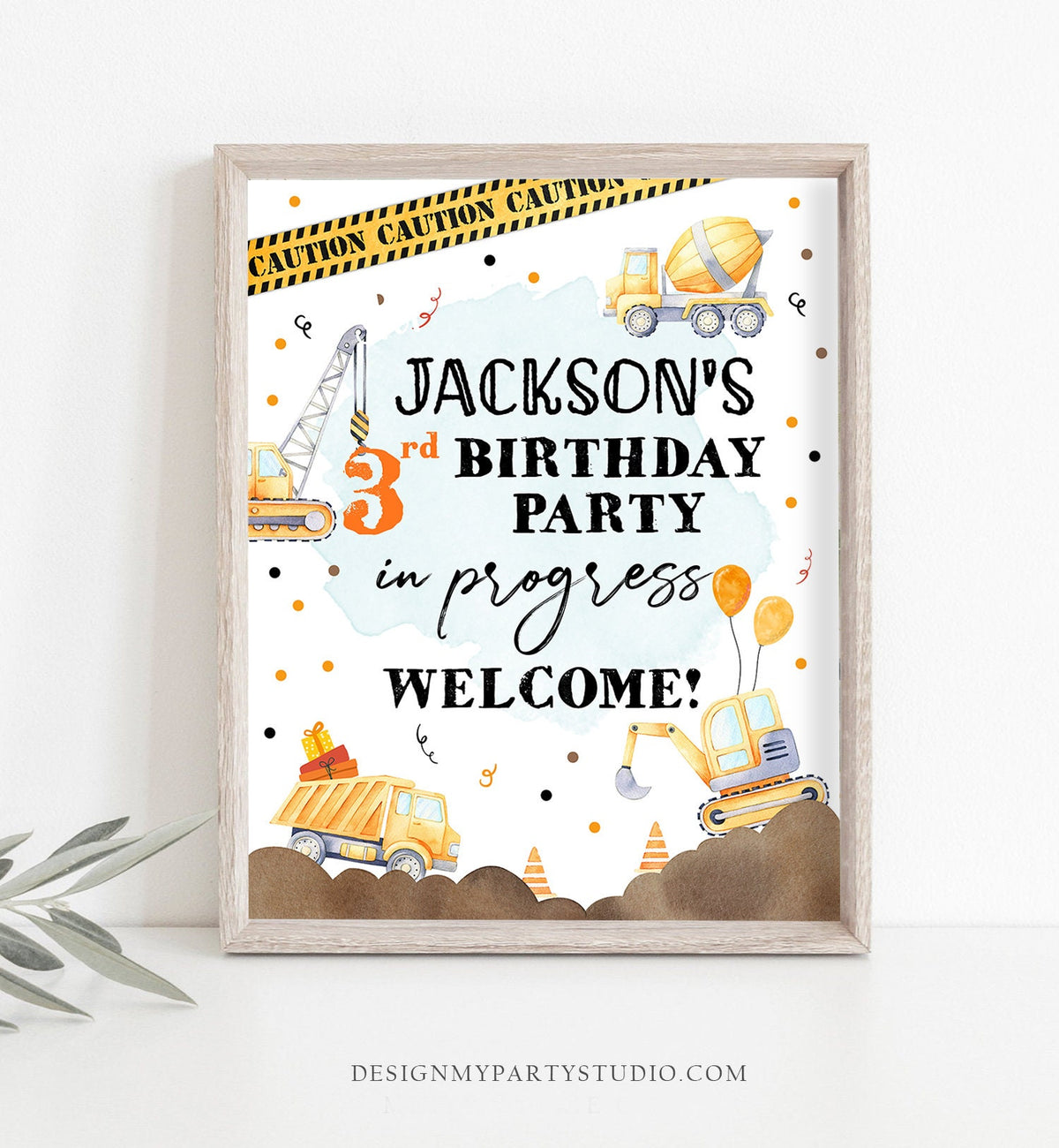 Editable Construction Birthday Welcome Sign Yellow Dump Truck Construction Sign Caution Construction Decor Digital Template Printable 0374