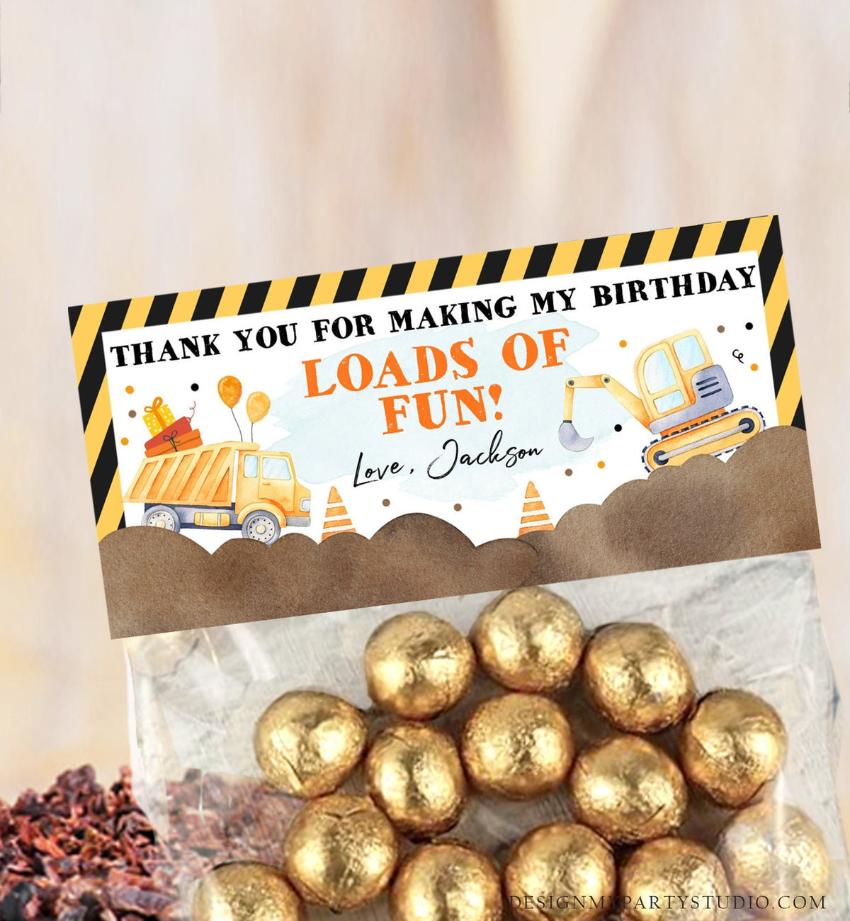 Editable Construction Party Treat Bag Topper Construction Birthday Favors Dump Truck Favor Bag Boy Download Printable Corjl Template 0374