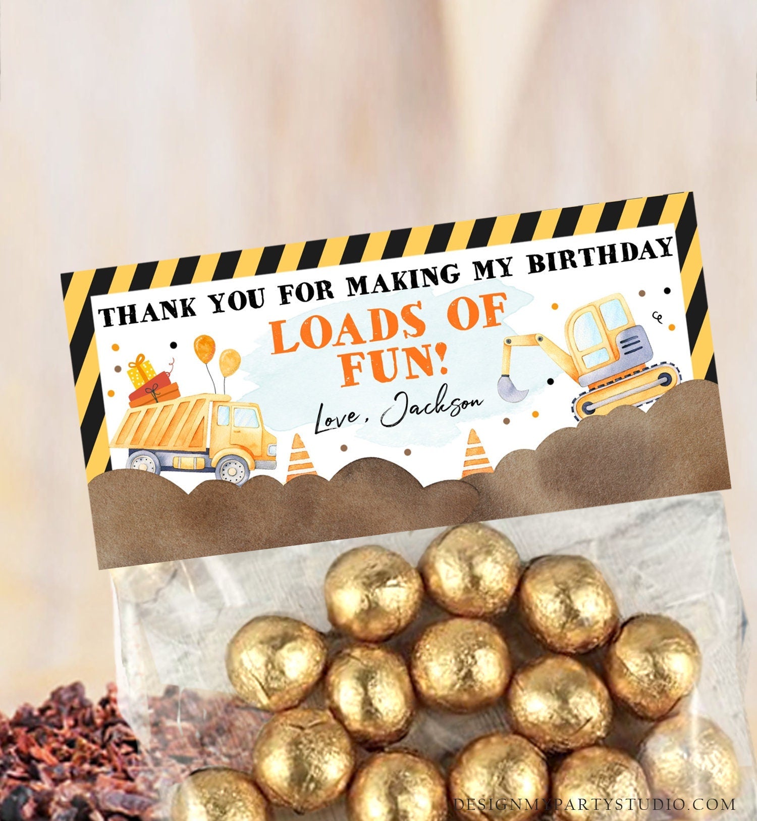 Editable Construction Party Treat Bag Topper Construction Birthday Favors Dump Truck Favor Bag Boy Download Printable Corjl Template 0374