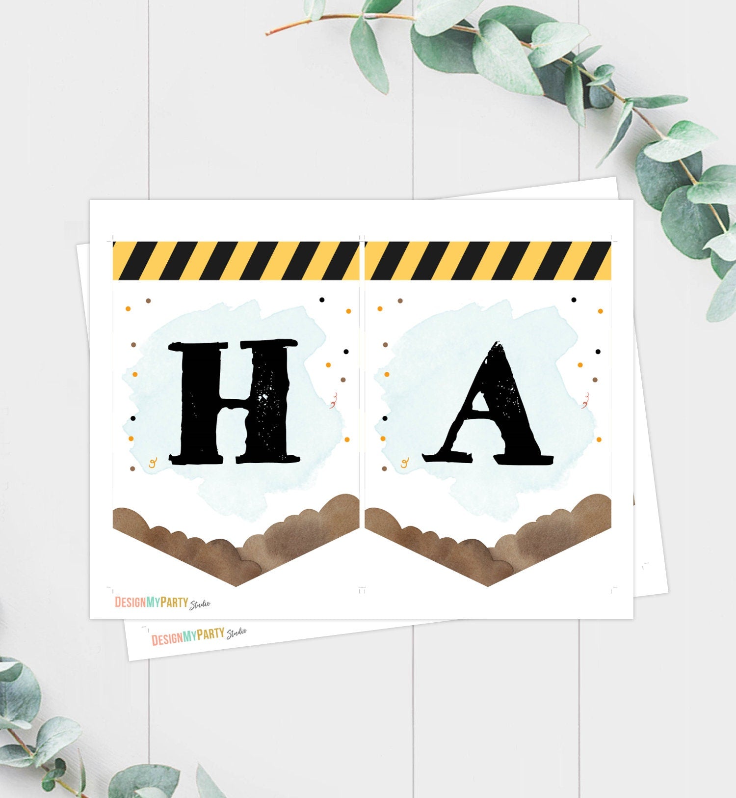 Happy Birthday Banner Construction Birthday Banner Boy Yellow Dump Truck Birthday Banner Decor Instant download PRINTABLE DIGITAL DIY 0374