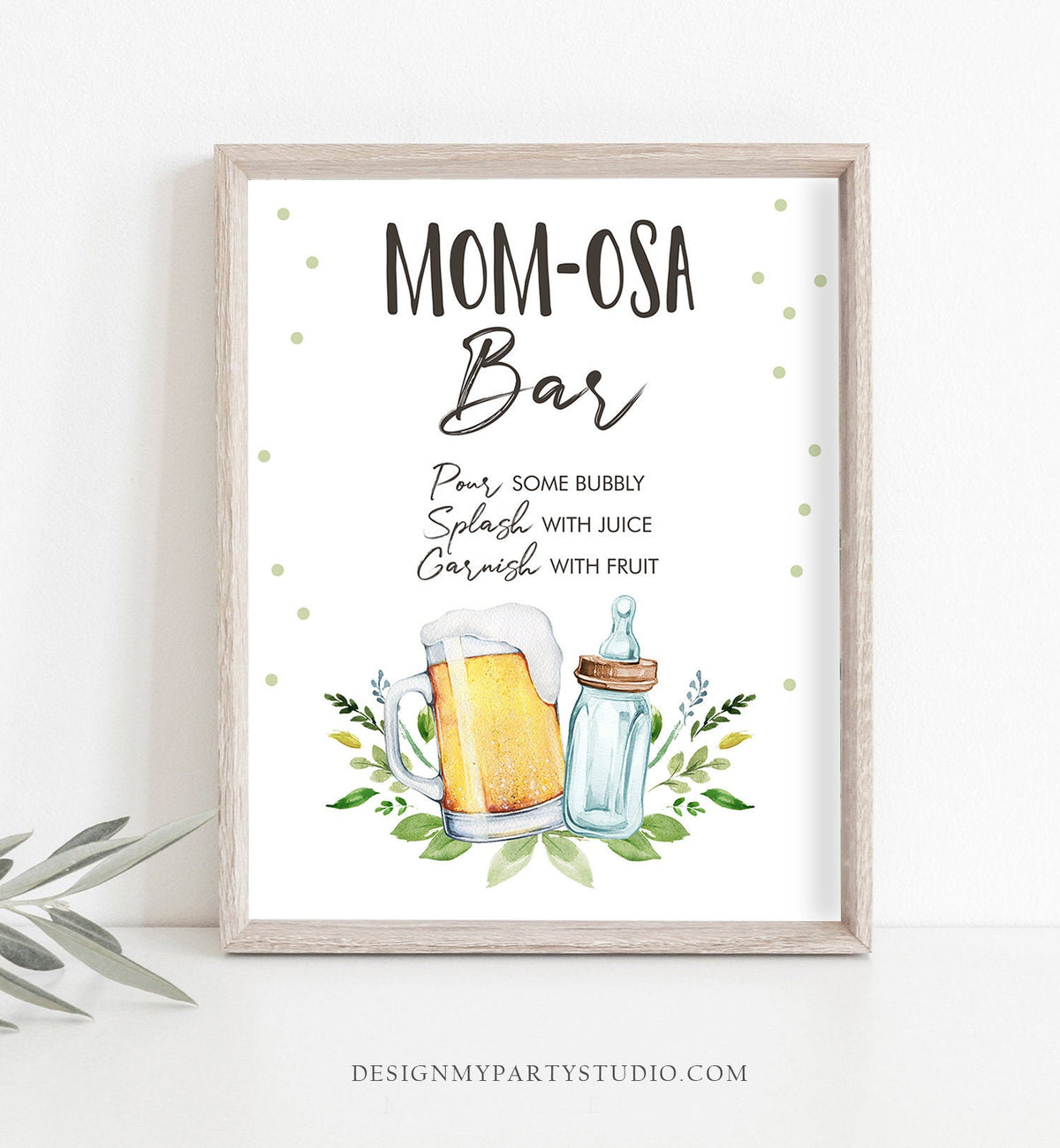 Mom-Osa Bar Sign Brewing Baby Shower Sign Momosa Bar Sign Mimosa Drinks Table A Baby is Brewing Shower Decor Download Printable 0190