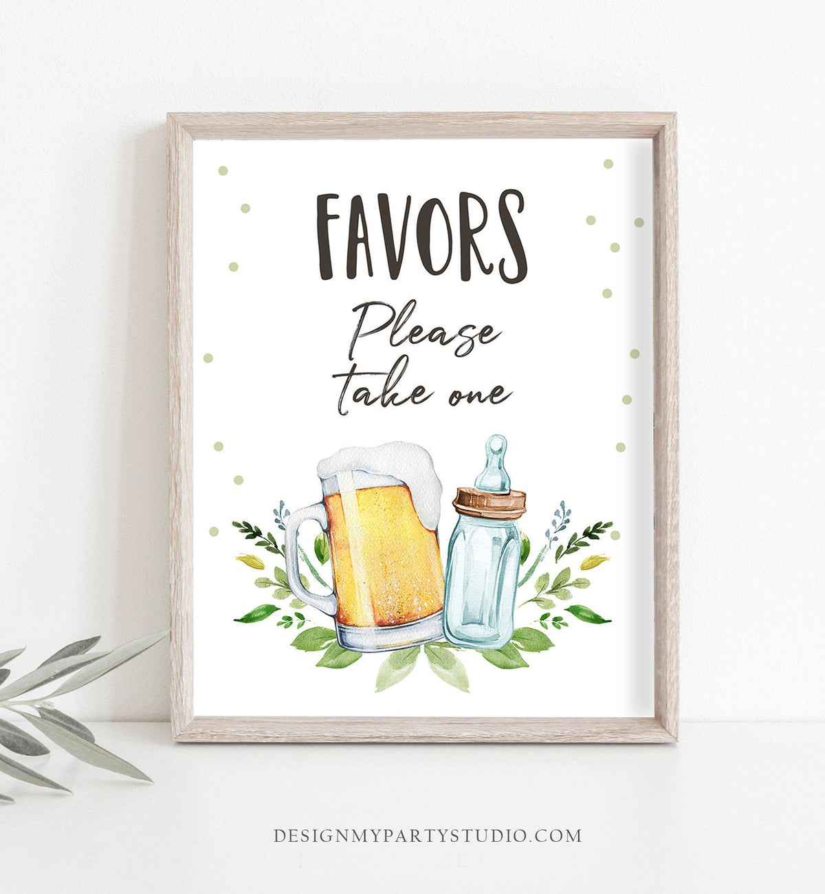 Party Favors Sign Table Decor Baby is Brewing Sign Gift Table Bottles and Beers Greenery Favors Table Sign Gender Neutral Printable 0190