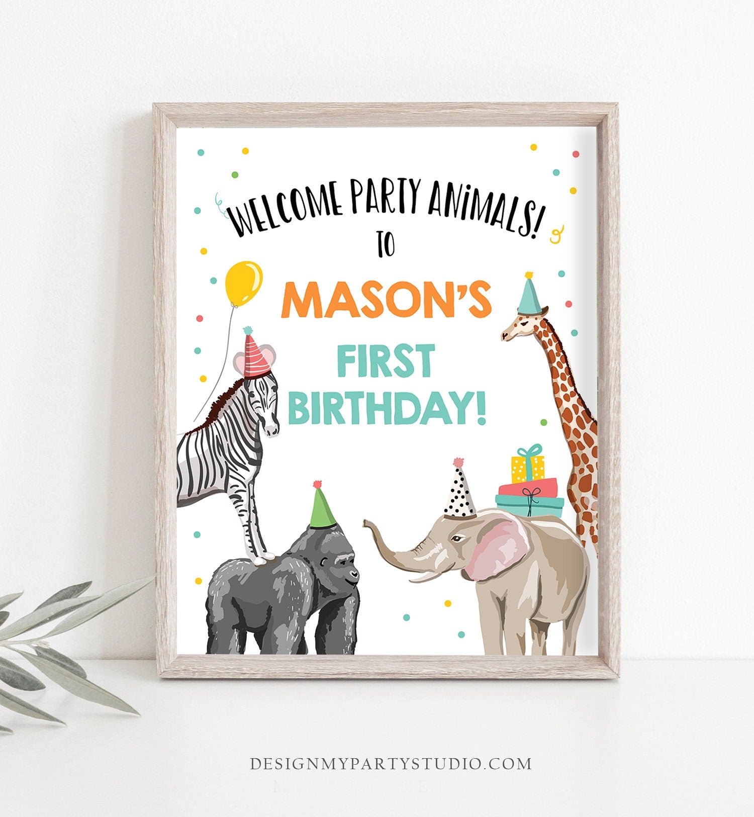 Editable Party Animals Welcome Sign Party Animal Sign Zoo Safari Welcome Jungle Sign Birthday Animals Boy Template PRINTABLE Corjl 0142