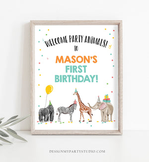 Editable Party Animals Welcome Sign Party Animal Sign Zoo Safari Welcome Jungle Sign Birthday Animals Boy Template PRINTABLE Corjl 0142