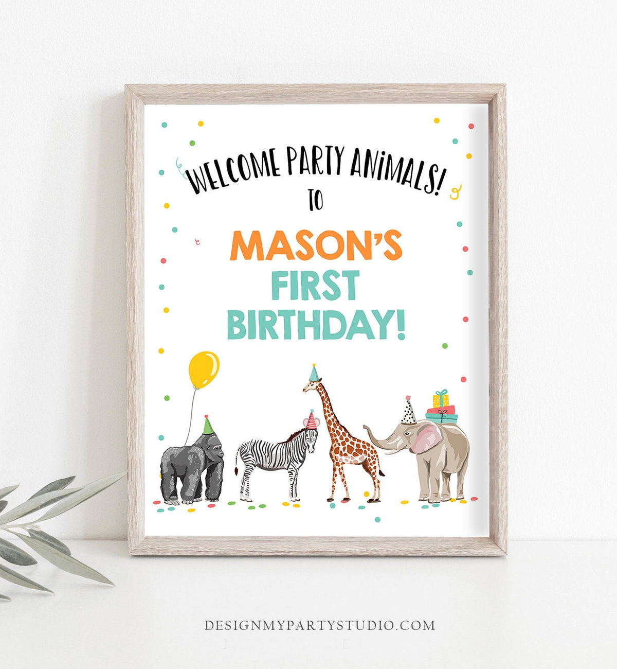 Editable Party Animals Welcome Sign Boy Birthday Party Animal Sign Zoo Safari Decor Jungle Sign Digital Download Template Printable 0142