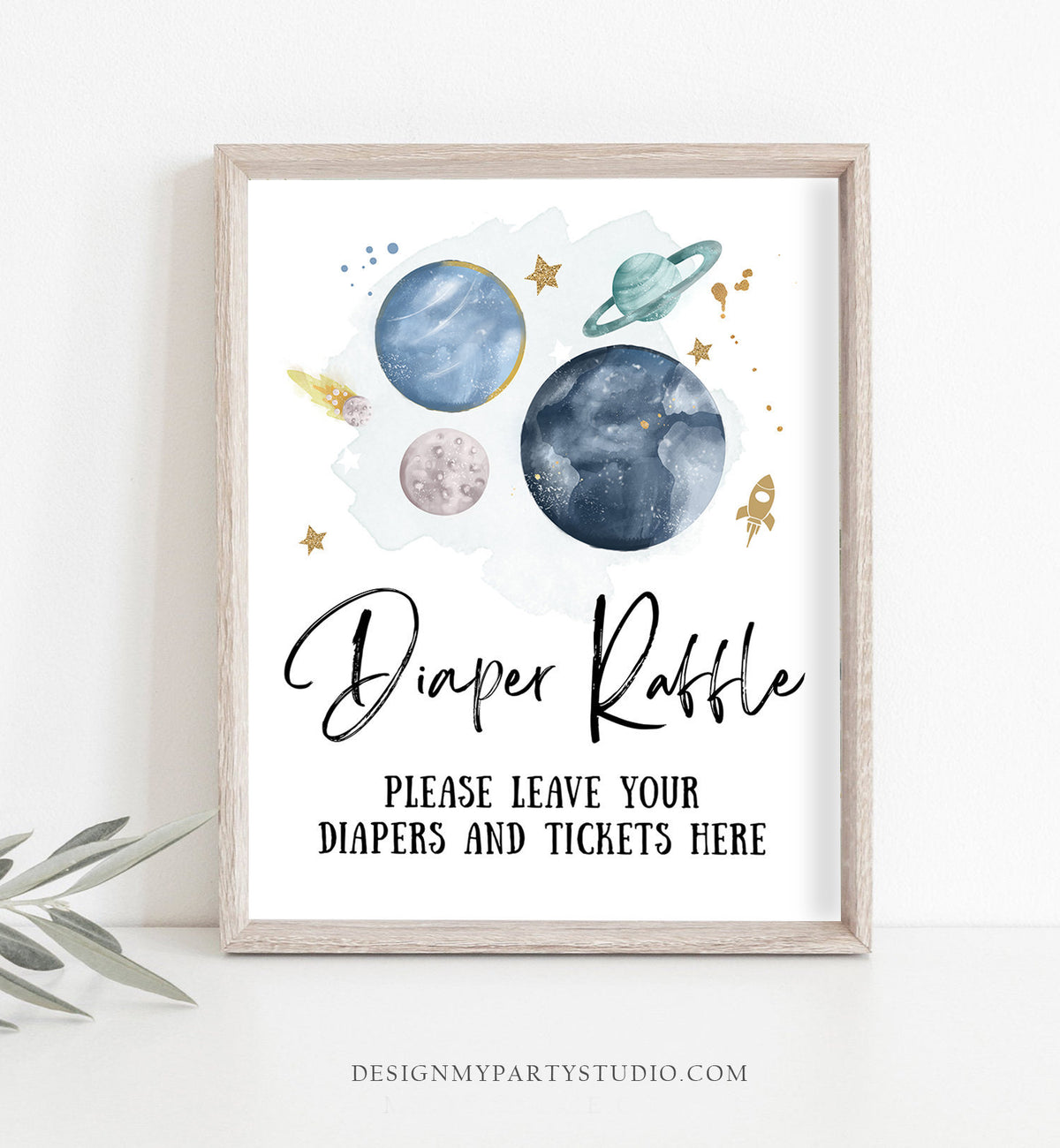 Diaper Raffle Sign Space Baby Shower Sign Outer Space Sign Galaxy Watercolor Decor Diaper Table Planets Boy Diaper Game Sign Printable 0357