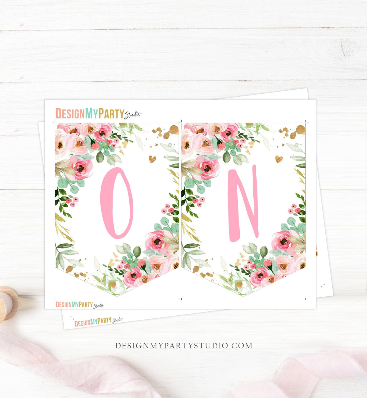 Little Miss Onederful High Chair Banner Pink Floral 1st Girl First Birthday Flowers Gold Pastel ONE Party Decor Digital Printable 0147