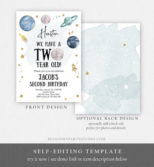 Editable Outer Space 2nd Birthday Invitation Galaxy Houston Two Year Old Second Birthday Boy Download Printable Template Digital Corjl 0357