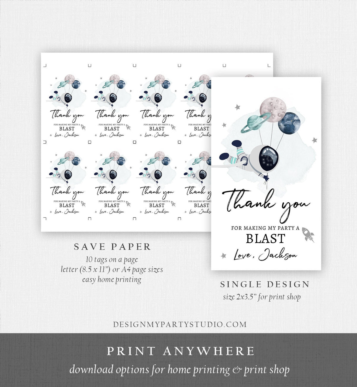 Editable Outer Space Favor Tag Space Birthday Thank You Label Galaxy Gift Trip Astronaut Boy Digital Download Template Printable 0366