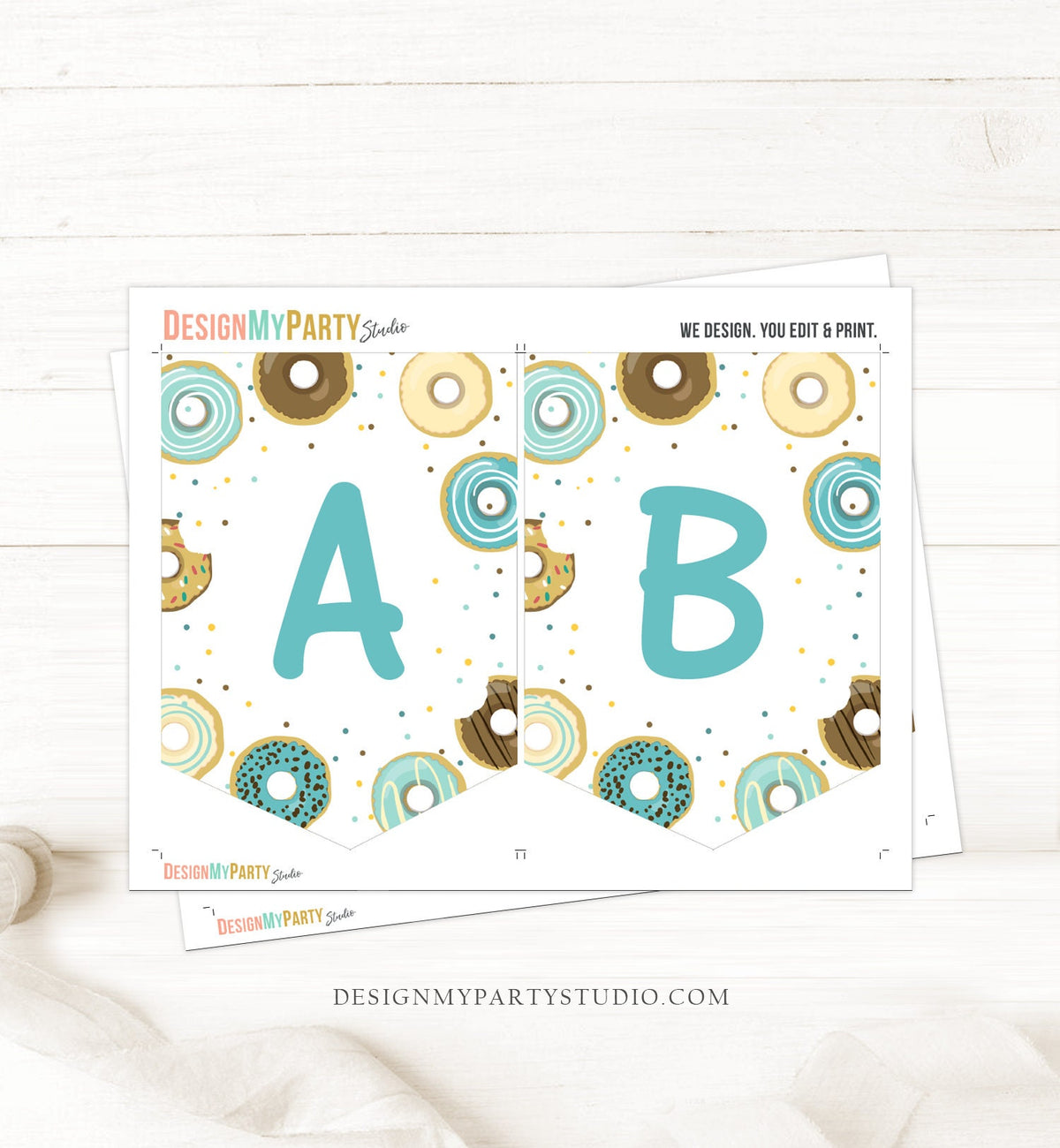 Donut Birthday Banner A-Z Alphabet Numbers Banner Boy Blue Doughnut Party Happy Birthday Decoration Digital Download Printable 0050