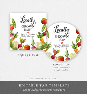 Editable Locally Grown Favor Tag Thank You Tag Birthday Farmers Market Baby Shower Vegetable Veggies Gender Neutral Corjl Template 0144