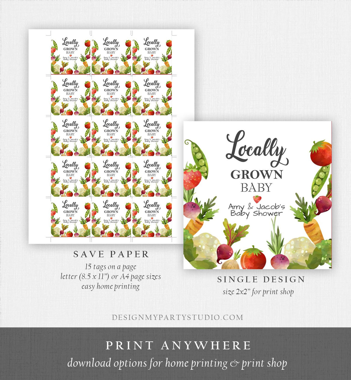 Editable Locally Grown Favor Tag Thank You Tag Birthday Farmers Market Baby Shower Vegetable Veggies Gender Neutral Corjl Template 0144