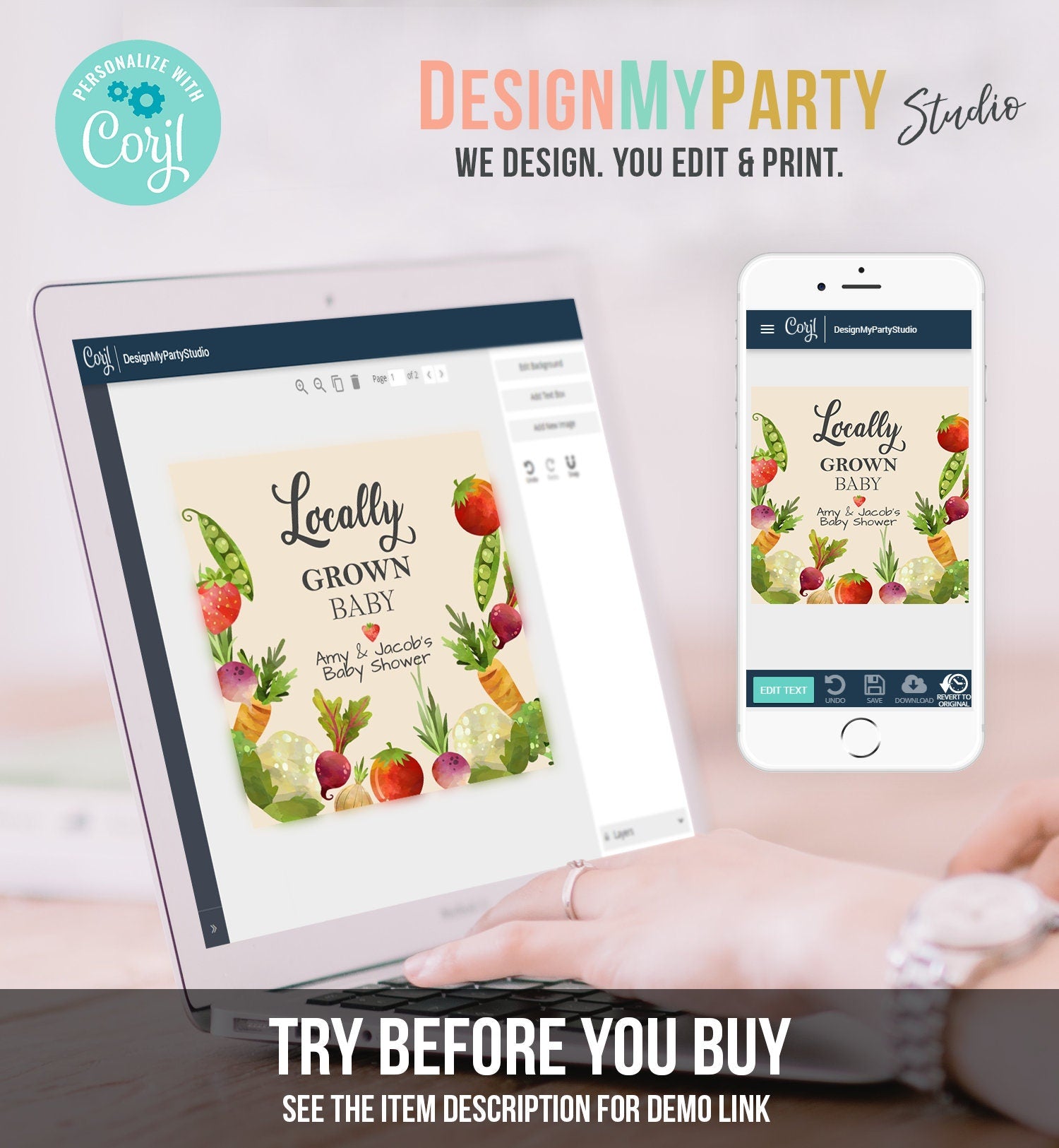 Editable Locally Grown Favor Tag Thank You Tag Birthday Farmers Market Baby Shower Vegetable Veggies Gender Neutral Template Printable 0144