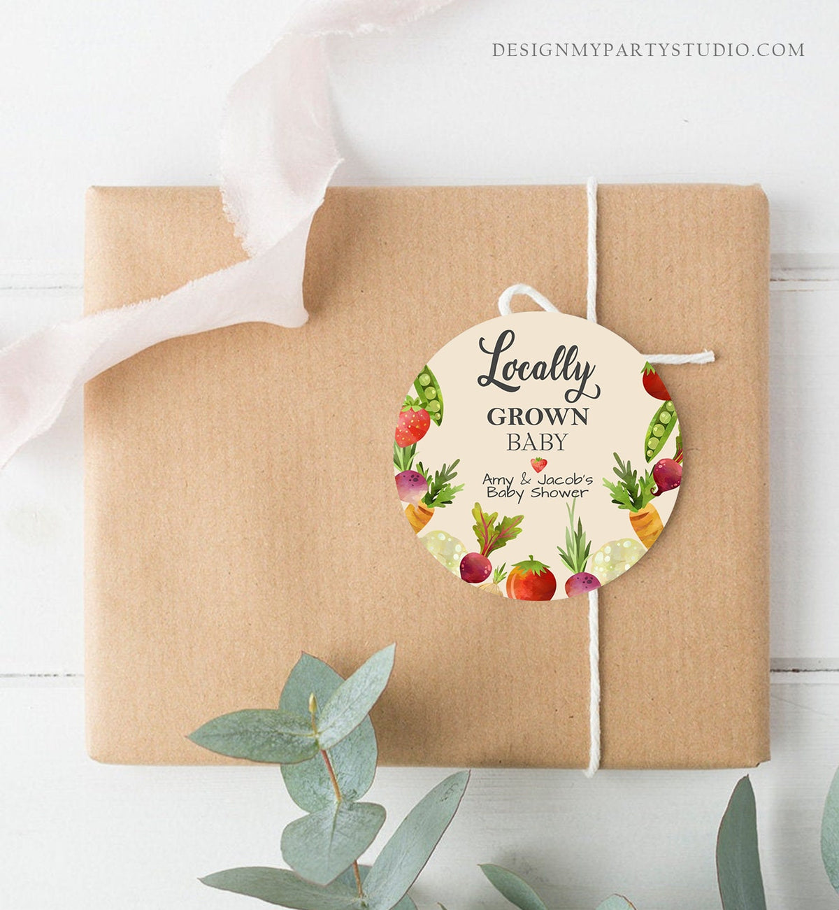 Editable Locally Grown Favor Tag Thank You Tag Birthday Farmers Market Baby Shower Vegetable Veggies Gender Neutral Template Printable 0144