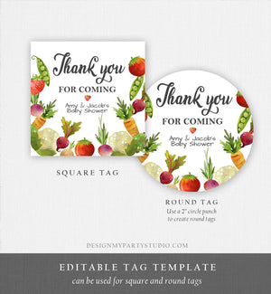 Editable Locally Grown Thank You Tag Birthday Farmers Market Favor Tag Baby Shower Vegetable Veggies Gender Neutral Corjl Template 0144