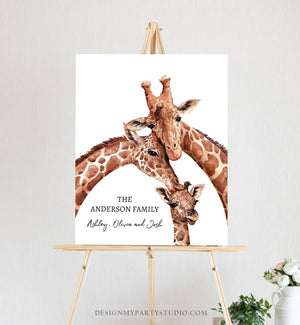 Editable Giraffe Family Nursery Print Personalized Bew Born Gift Giraffe Print Wall Decor Safari Download Digital Printable Corjl Template